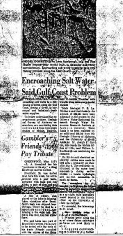 This Article Entitled Encroaching Salt Water Said Gulf Coast Problem Mobile Press Register on July 22, 1972